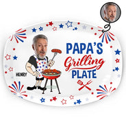 Custom Photo,Gift For Grandpa,Gift For Father,Photo,Proud - Custom Photo Papa's Grilling Plate Stars & Strips - Personalized Plate