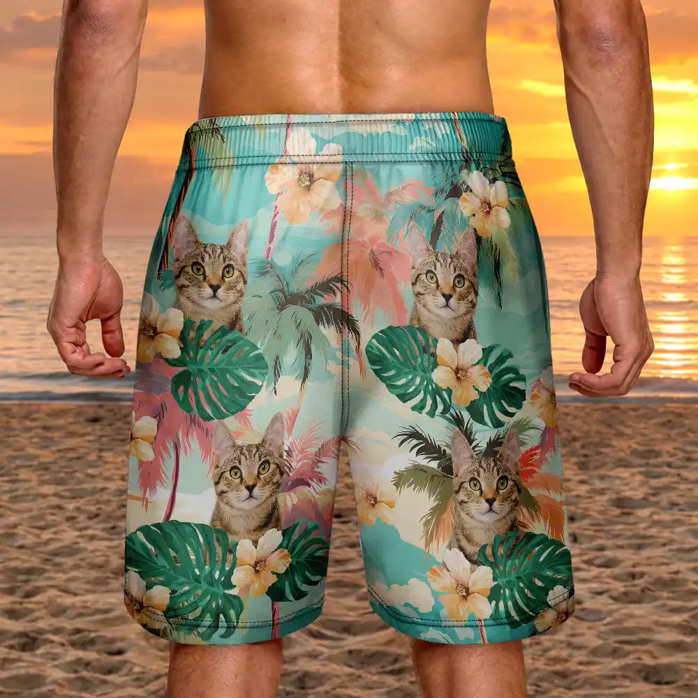 Custom Photo Beach Summer Tropical Fun Face Vacation Vibe - Personalized Unisex Beach Shorts