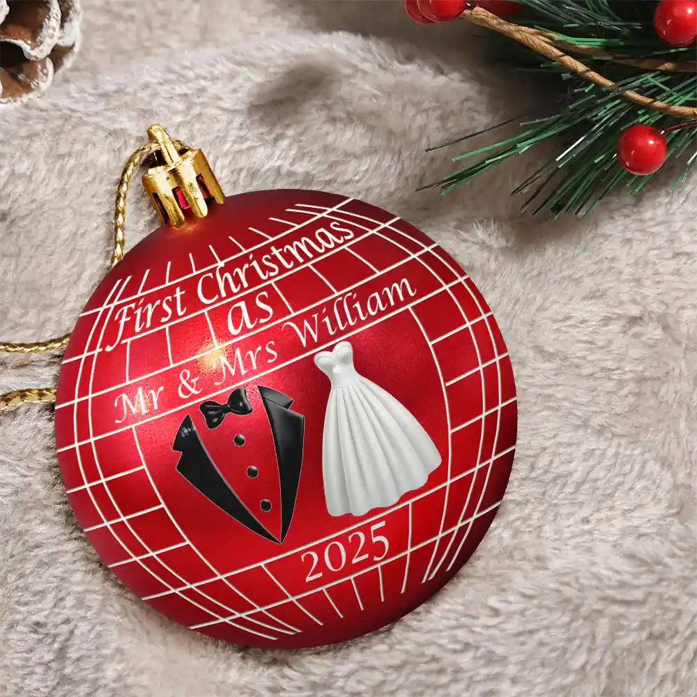 Gift For Couples, Love, Christmas - Disco Ball First Christmas As Married Couples - Personalized Ball Ornament