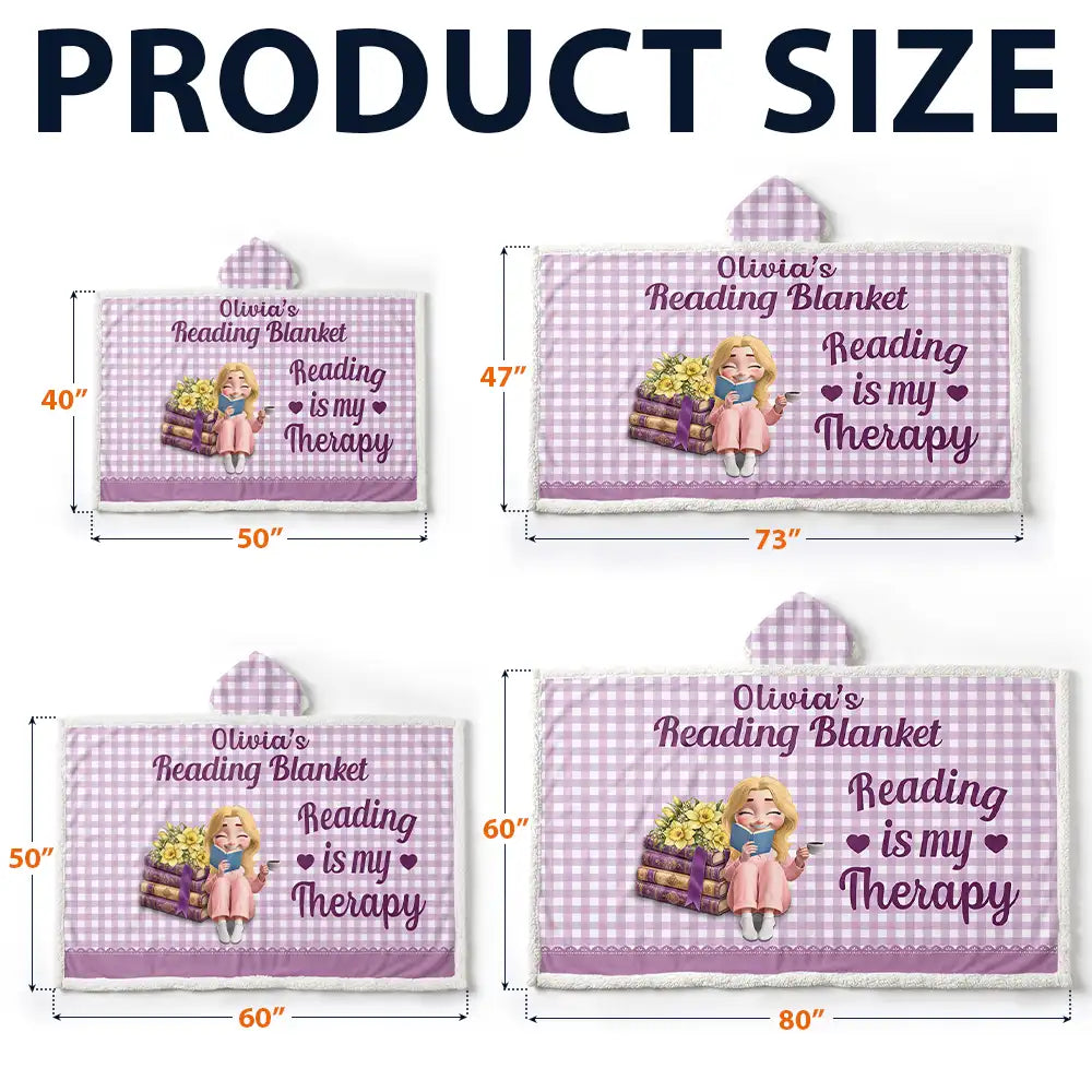 Confident,Gift For Women,Gift For Yourself,Gifts For Her,Reading,Vector - Gift For Book Lovers - Personalized Reading Is My Therapy Wearable Hooded Blanket