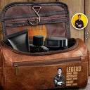 Custom Photo,Gift For Father,Gift For Grandpa,Happy,Photo - Pencil Sketch (Dark BG) - Custom Photo White Pencil Sketch Art Legend Husband Daddy Since - Personalized Leather Toiletry Bag
