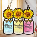 Flower Mason Jar Mom Grandma Great Grandma - Personalized Window Hanging Suncatcher Ornament