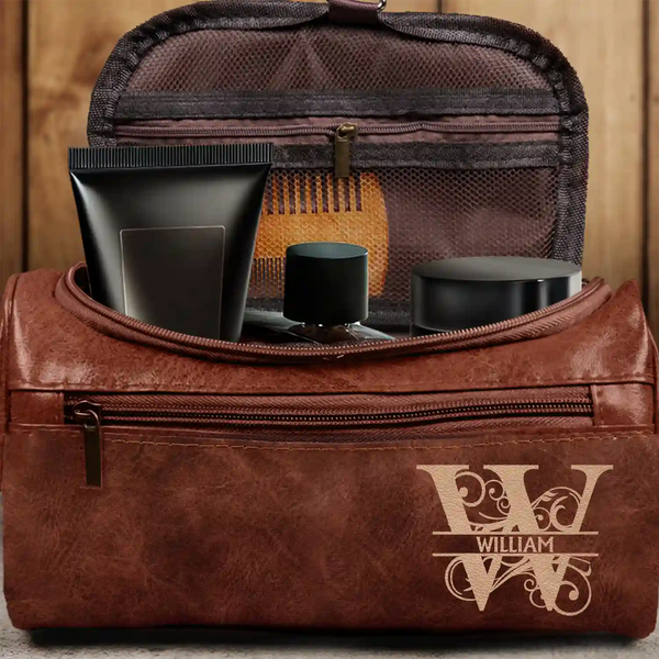 Monogram Family Name - Personalized Leather Toiletry Bag