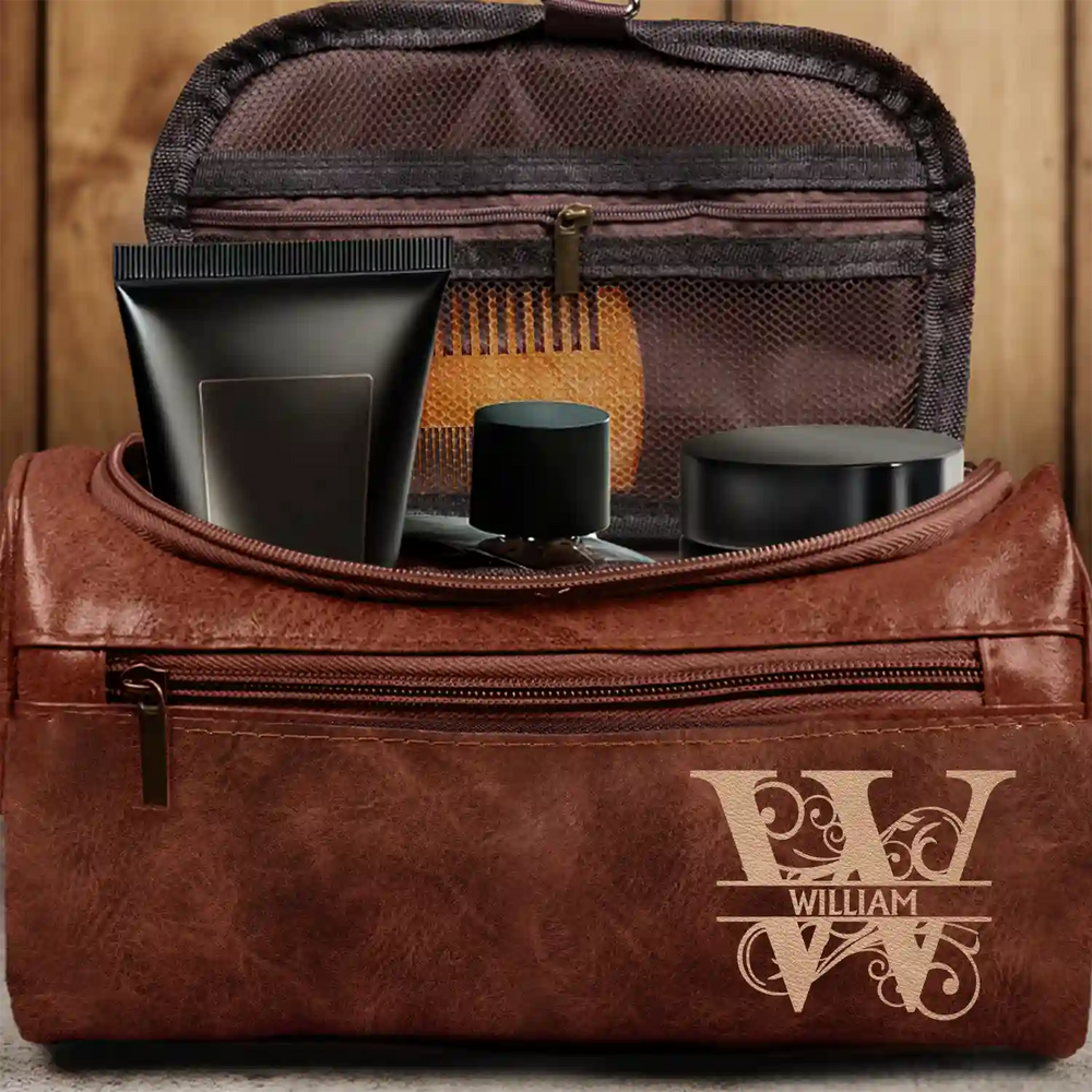 Monogram Family Name - Personalized Leather Toiletry Bag