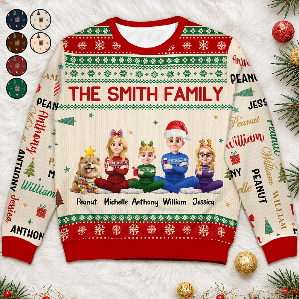 Christmas, Family, Happy, Vector - Matching Christmas Gift For Family - Personalized Member Names Holiday Unisex Ugly Sweater