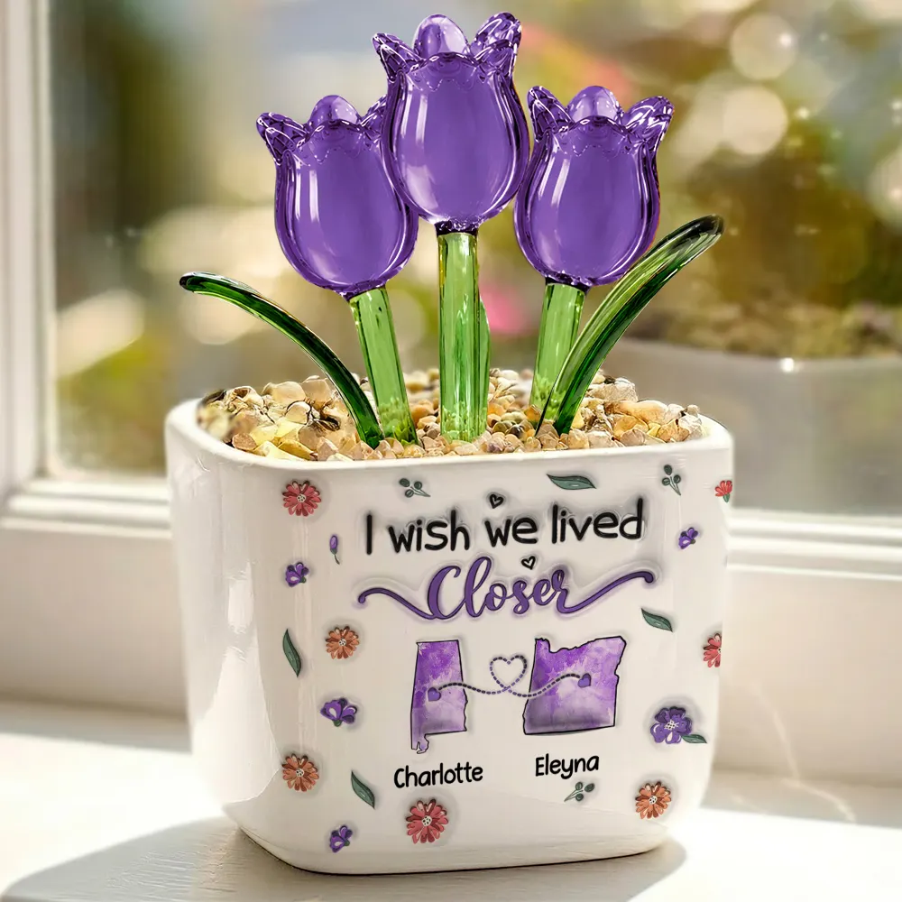 I Wish We Lived Closer Long Distance - Personalized Glass Flower Plant Pot