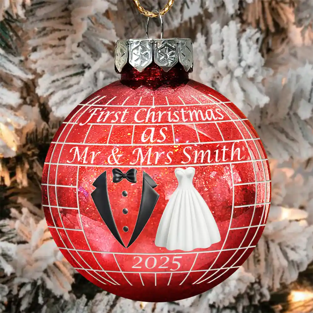 Disco Ball First Christmas As Married Couples - Personalized Ball Ornament