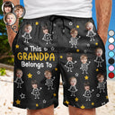 Gift For Grandma,Gift For Mother,Love,Stick Figure - Custom Photo This Grandpa Daddy Belongs To Kids Pet - Personalized Unisex Beach Shorts