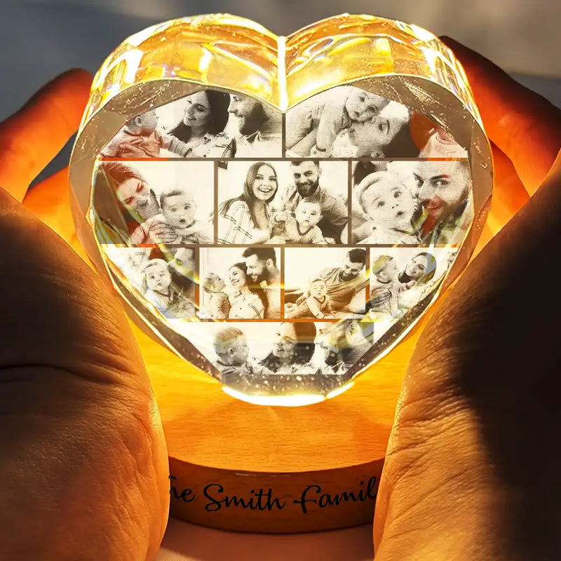 Family,Gift For Couples,Parents,Gift For Grandparents,Gift For Bestie,Pet Lovers,Love - Custom Photo Family Couple Bestie Pet - Personalized Crystal Heart Shaped Lamp