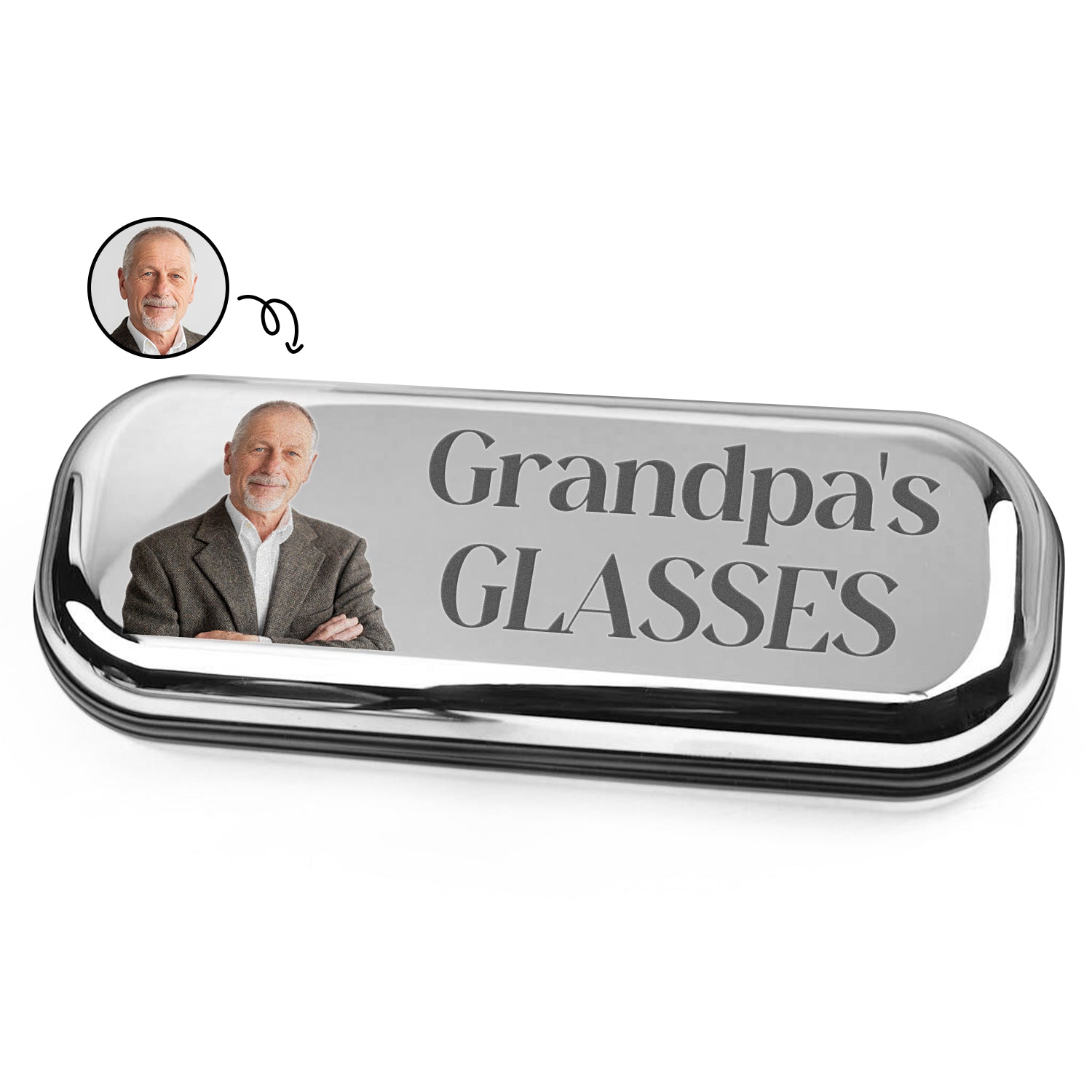 Custom Photo Grandpa's Glasses - Gift For Father, Grandfather - Personalized Chrome Glasses Case Box