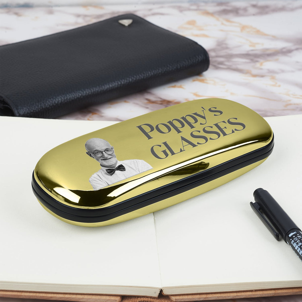 Lunettes photo personnalisées pour grand-père - Cadeau pour père, grand-père - Étui à lunettes chromé personnalisé