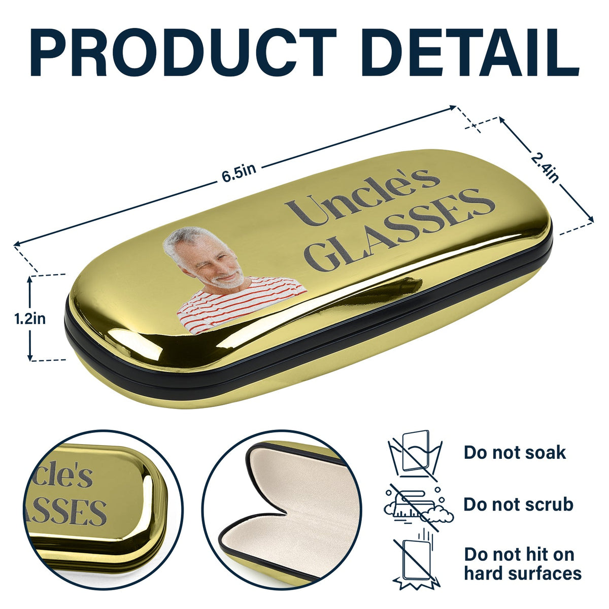 Custom Photo Grandpa's Glasses - Gift For Father, Grandfather - Personalized Chrome Glasses Case Box