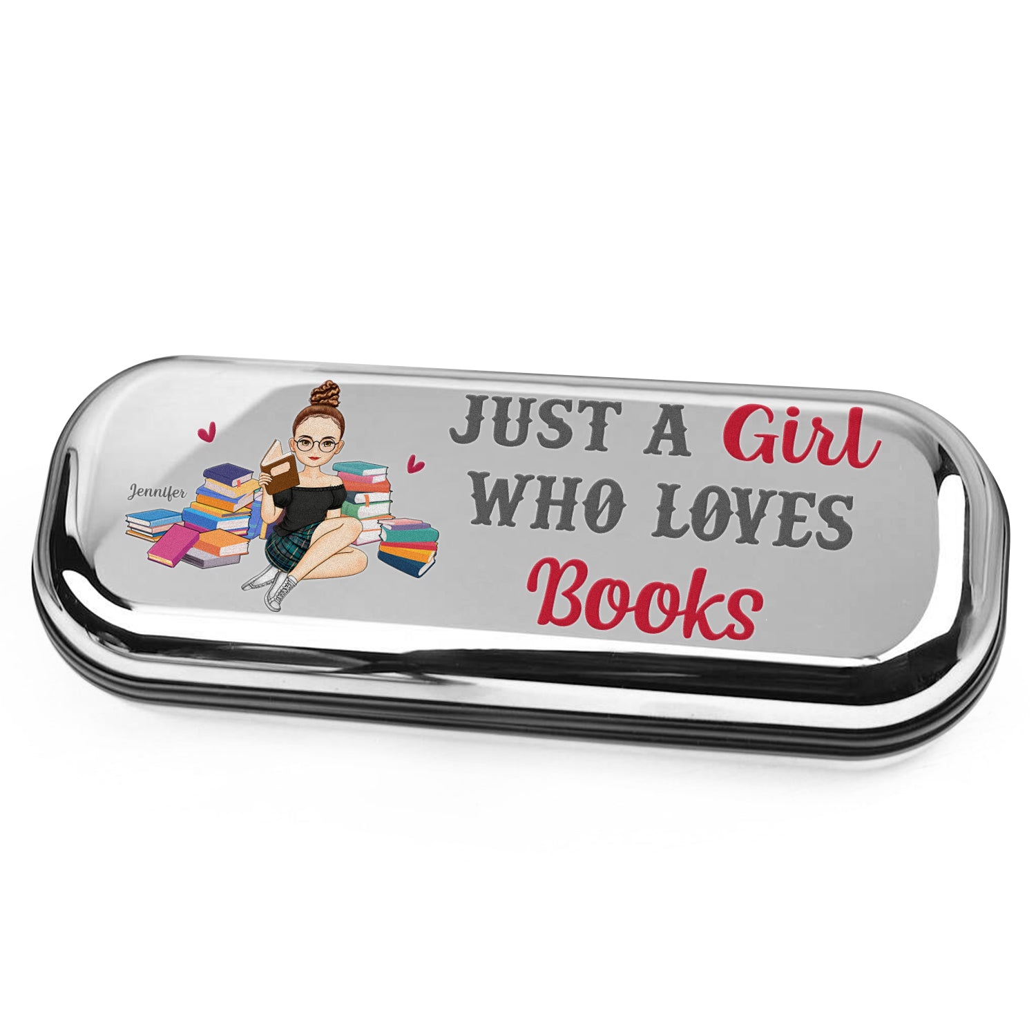 Reading Just A Girl Boy Who Loves Books - Gift For Reading Lovers - Personalized Chrome Glasses Case Box