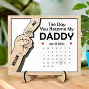 Calendrier « Tu es devenu mon papa » - Plaque en bois personnalisée à 2 couches avec support