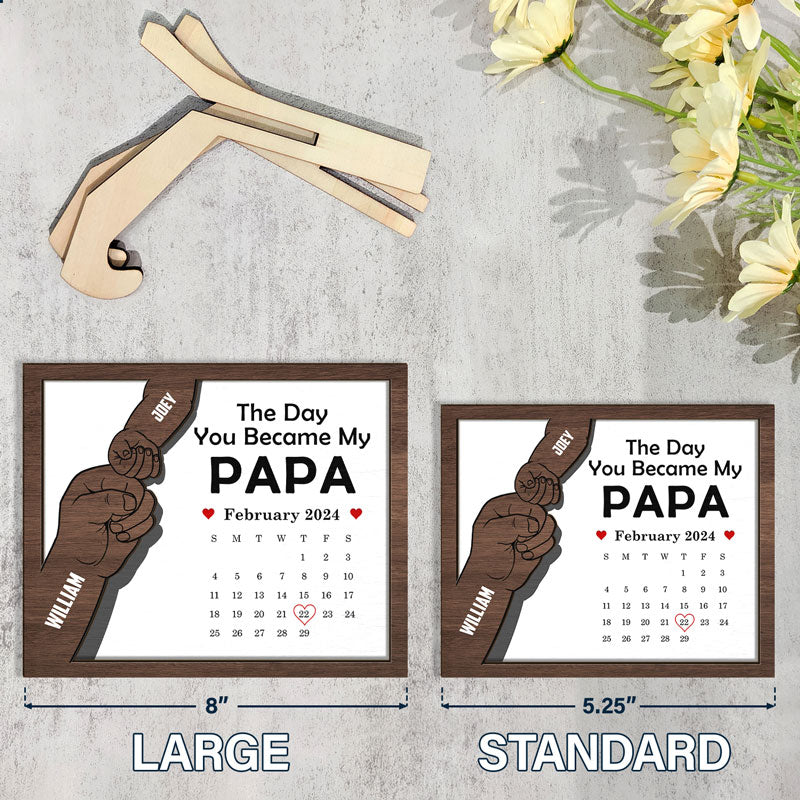 Calendrier « Tu es devenu mon papa » - Plaque en bois personnalisée à 2 couches avec support