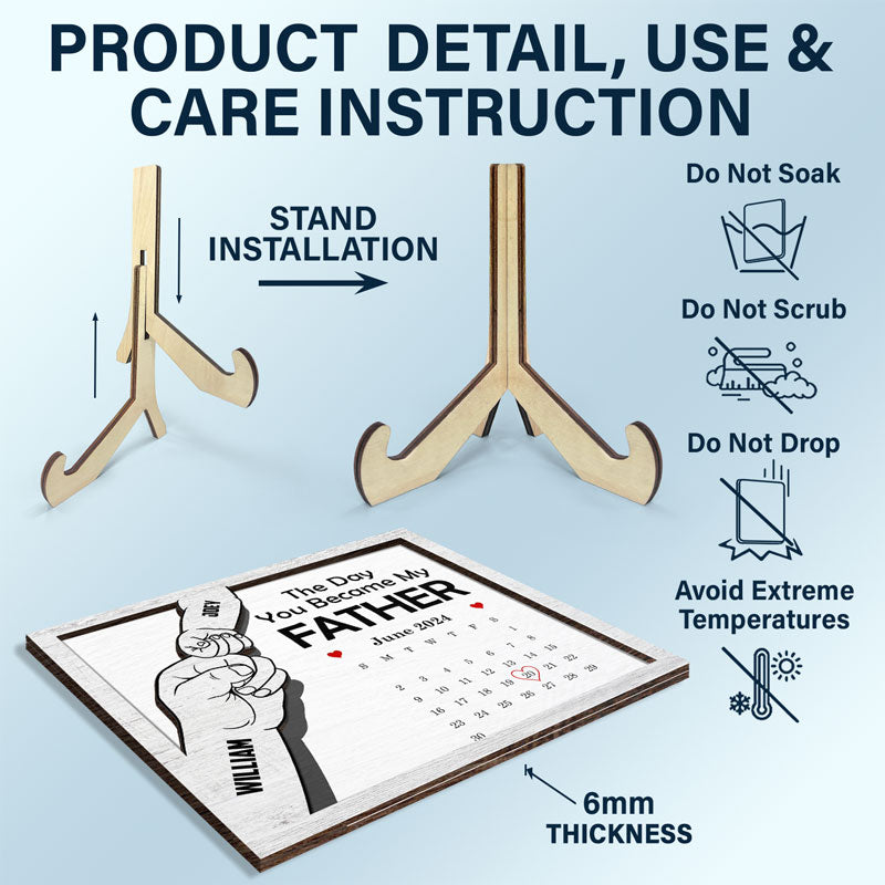 Calendar You Became My Daddy - Personalized 2-Layered Wooden Plaque With Stand