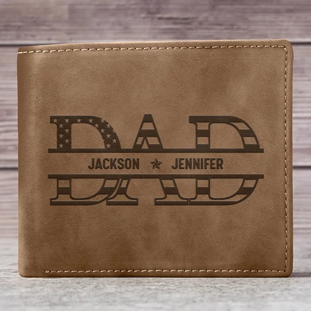 Dad We Love You With Kids Names - Personalized Leather Wallet