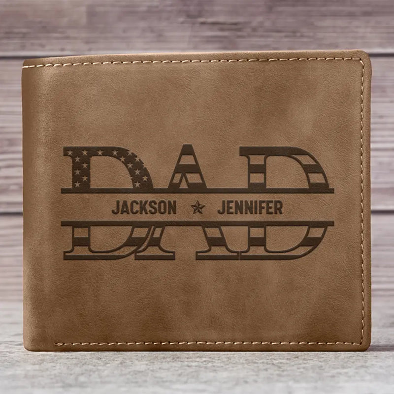 Dad We Love You With Kids Names - Personalized Leather Wallet