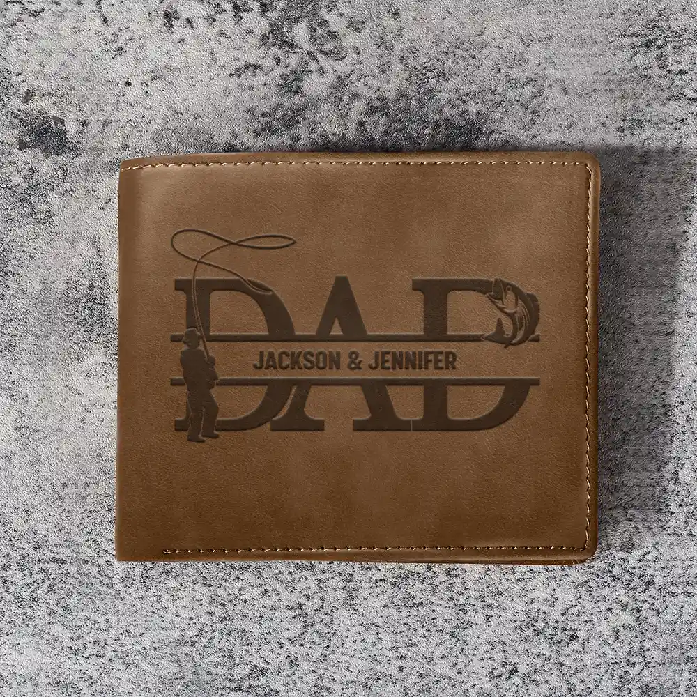 Dad We Love You With Kids Names - Personalized Leather Wallet