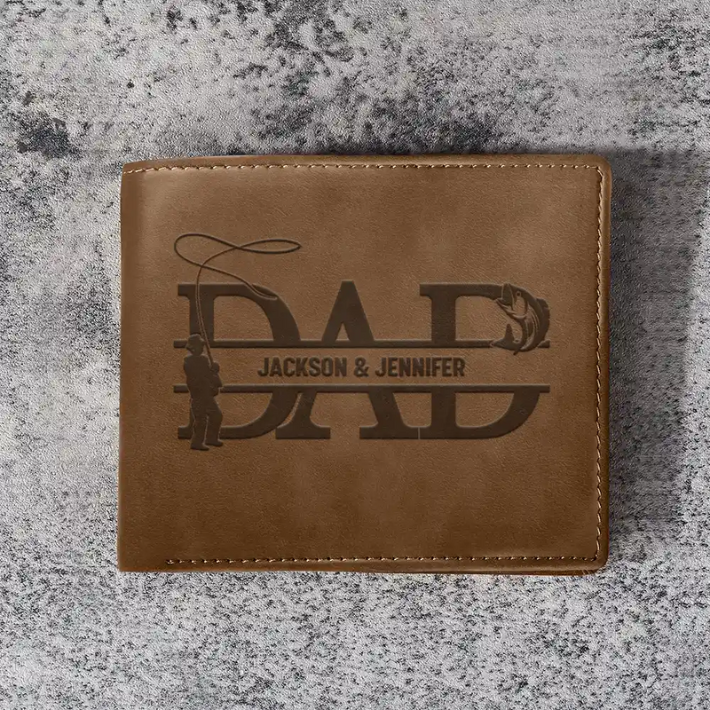Dad We Love You With Kids Names - Personalized Leather Wallet