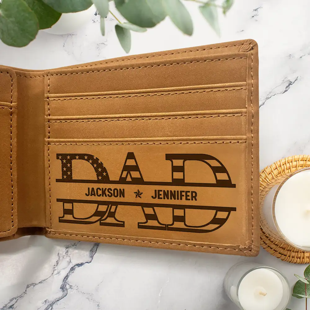 Dad We Love You With Kids Names - Personalized Bifold Wallet