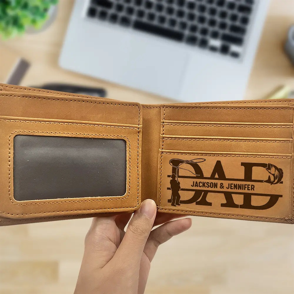 Dad We Love You With Kids Names - Personalized Bifold Wallet