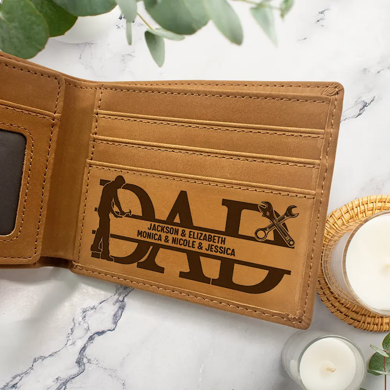 Dad We Love You With Kids Names - Personalized Bifold Wallet