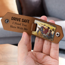 Custom Photo Dad Drive Safe With Kids Names - Personalized Leather Photo Keychain