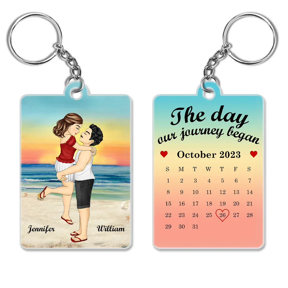 Calendar Kissing The Day Our Journey Began - Personalized Acrylic Keychain