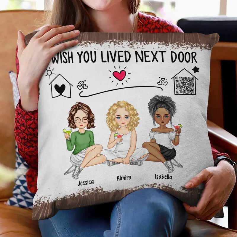 QR Code Voice Upload Bestie I Wish You Lived Next Door - Personalized Pillow