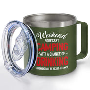 Prévisions de camping pour le week-end - Gobelet personnalisé en acier inoxydable de 14 oz avec poignée