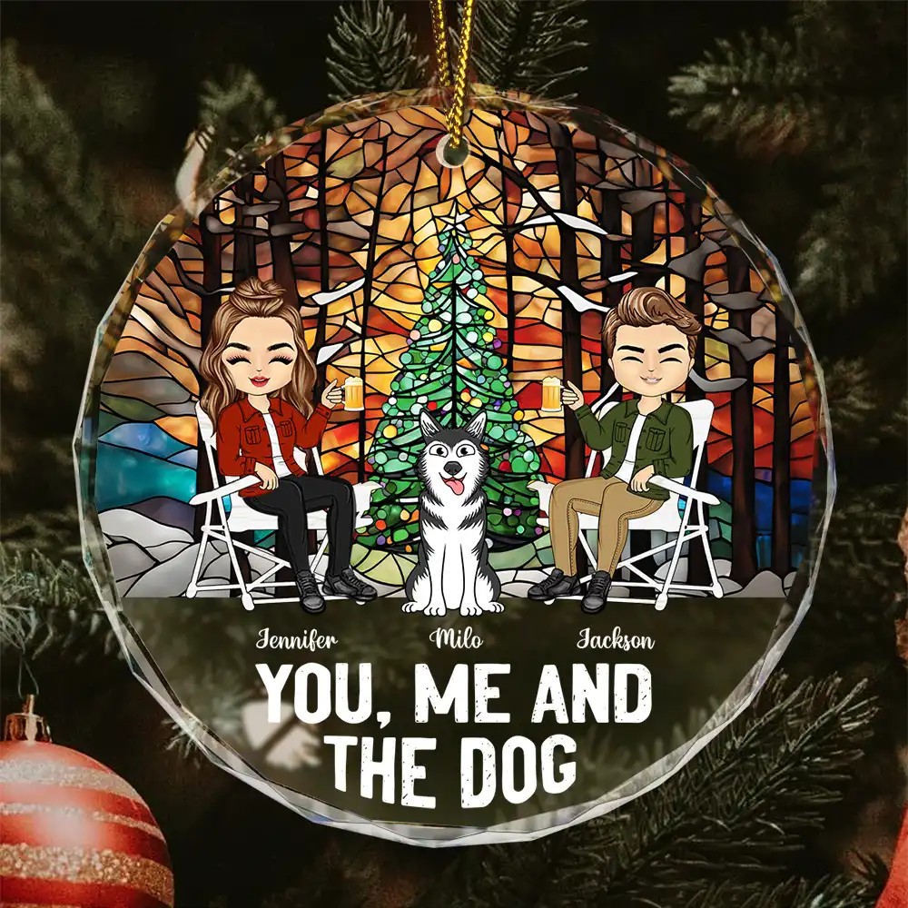 You, Me And The Dog - Personalized Circle Glass Ornament