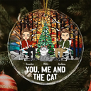 You, Me And The Cat - Personalized Circle Glass Ornament
