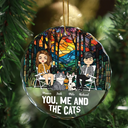 You, Me And The Cat - Personalized Circle Glass Ornament