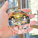 You, Me And The Cat - Personalized Circle Glass Ornament