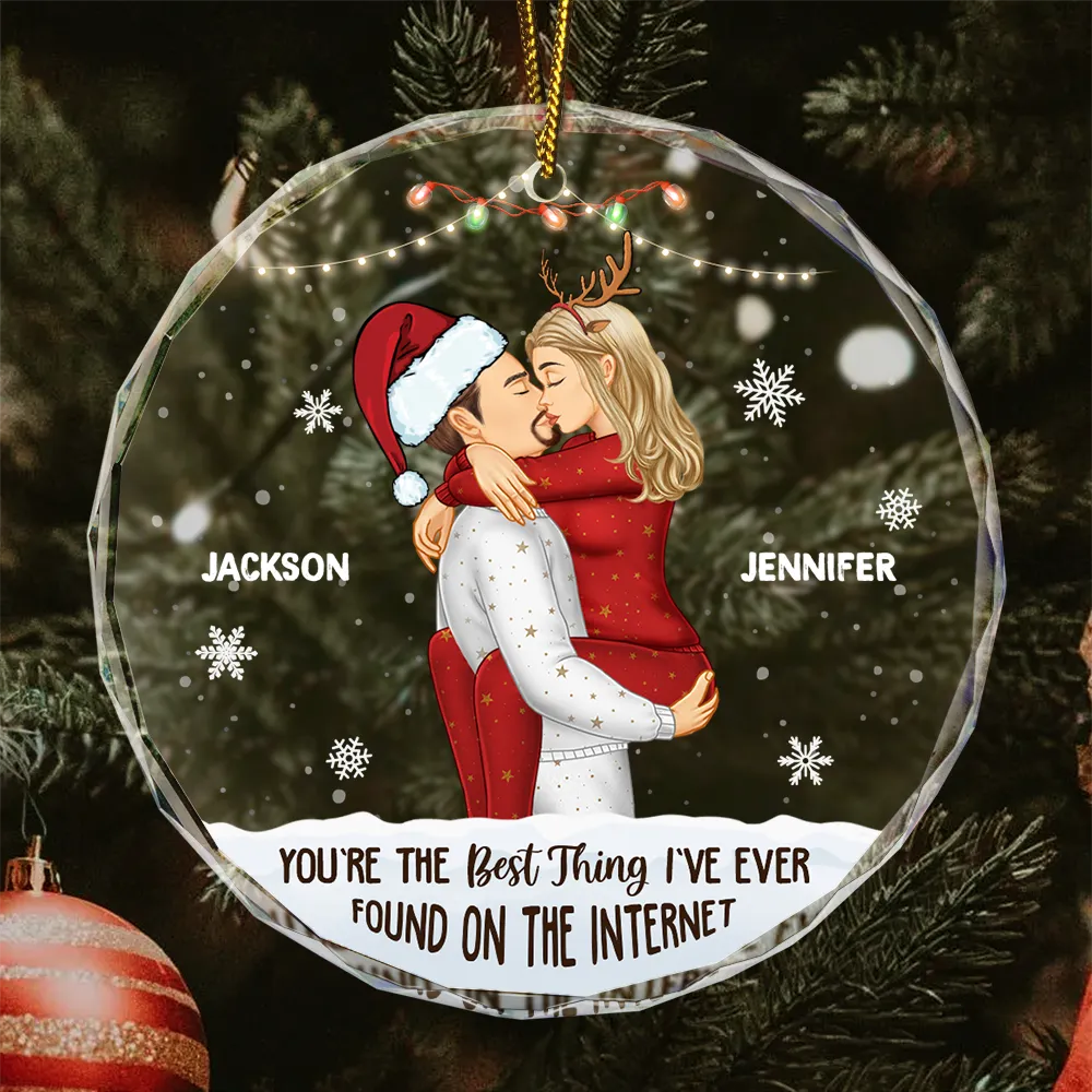 Christmas Kissing Couple Best Thing On The Internet - Personalized Circle Glass Ornament