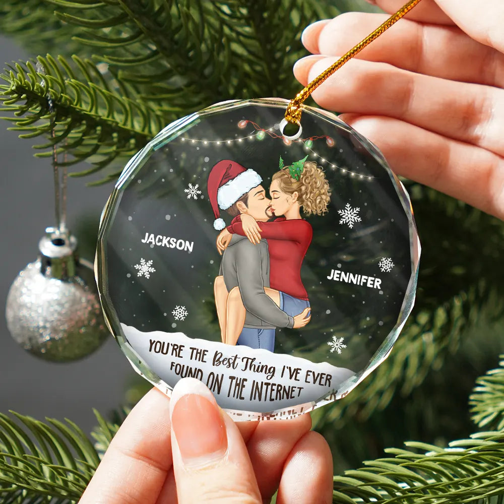 Christmas Kissing Couple Best Thing On The Internet - Personalized Circle Glass Ornament