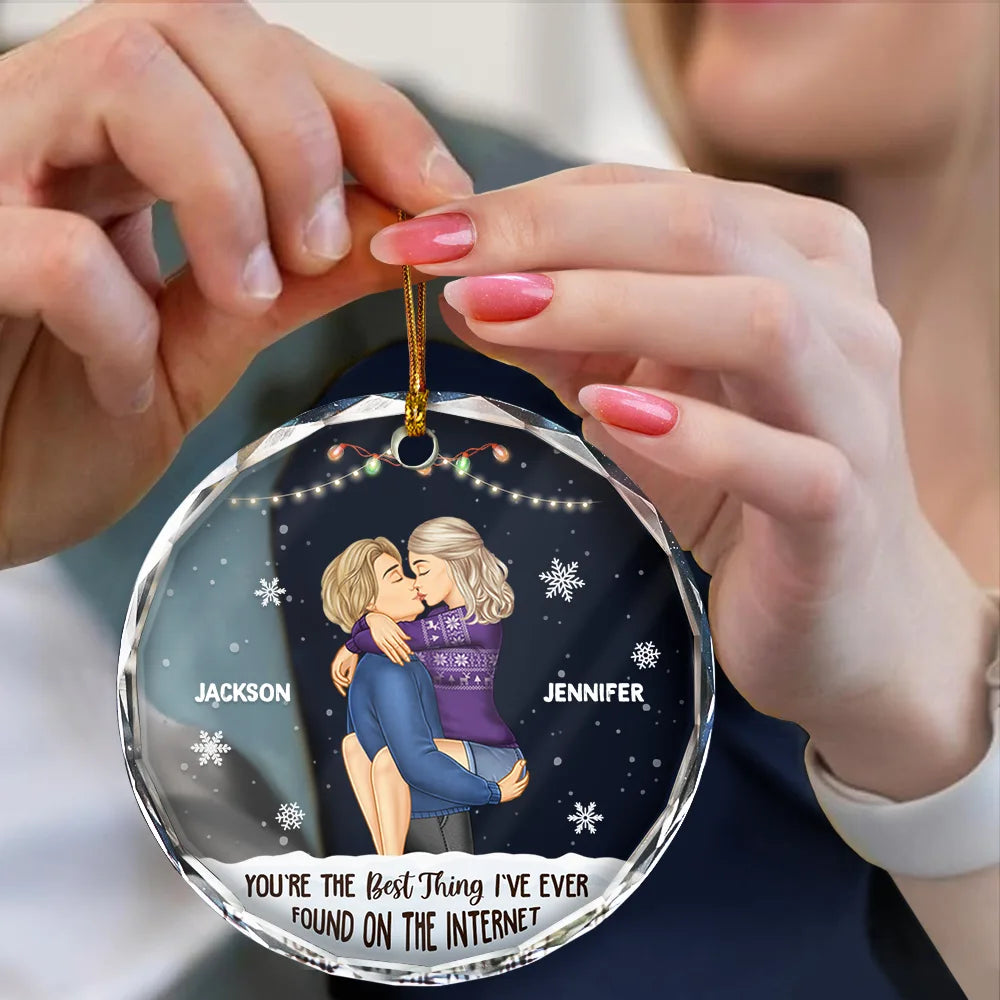 Christmas Kissing Couple Best Thing On The Internet - Personalized Circle Glass Ornament