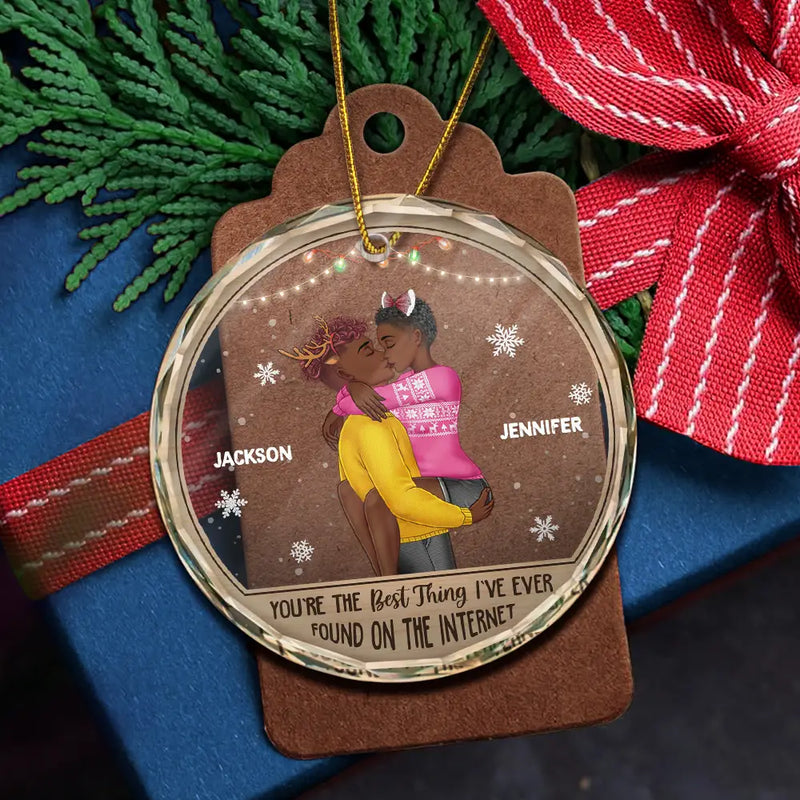 Christmas Kissing Couple Best Thing On The Internet - Personalized Circle Glass Ornament