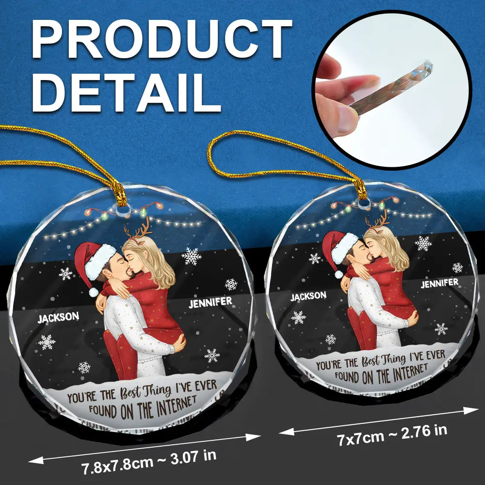 Christmas Kissing Couple Best Thing On The Internet - Personalized Circle Glass Ornament