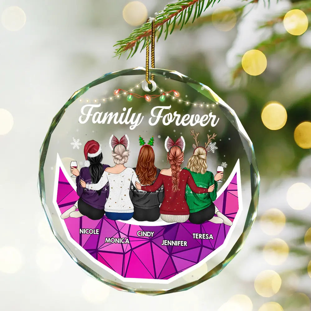 Christmas Bestie On Moon Besties Forever - Personalized Circle Glass Ornament