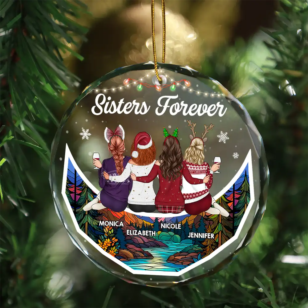 Christmas Bestie On Moon Besties Forever - Personalized Circle Glass Ornament