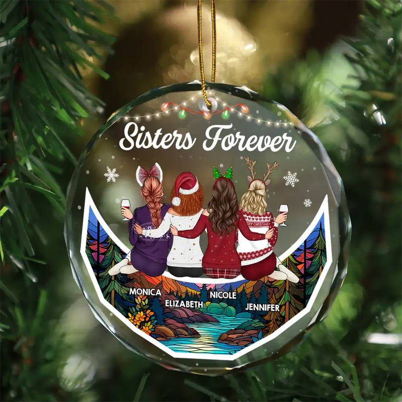 Christmas Bestie On Moon Besties Forever - Personalized Circle Glass Ornament