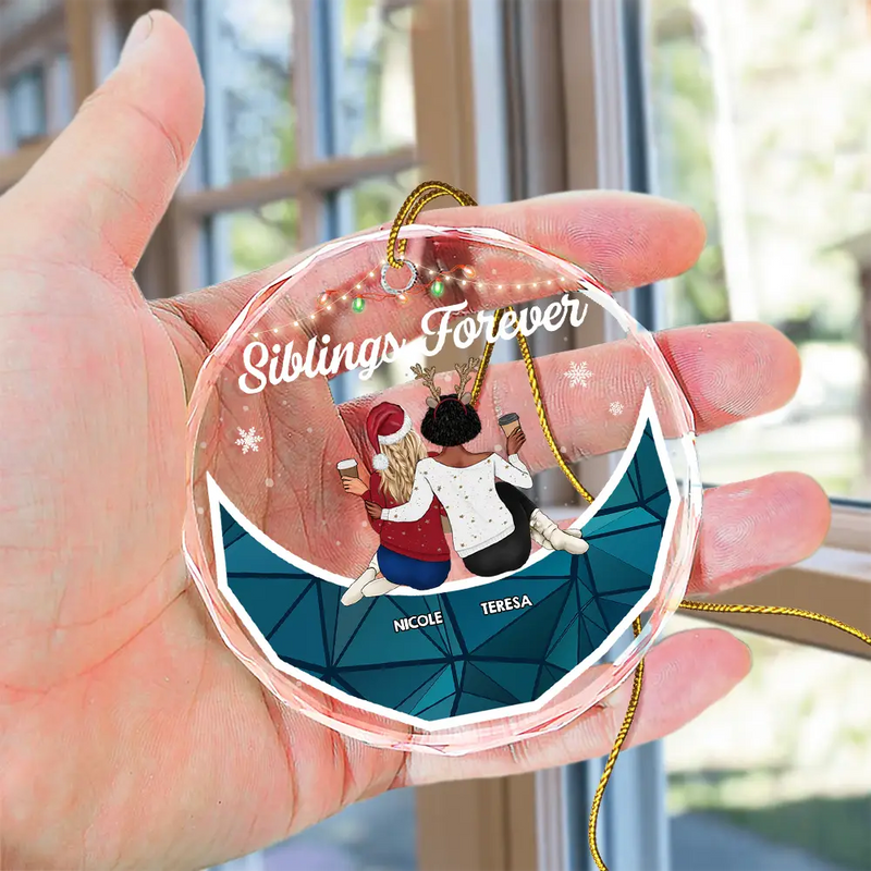 Christmas Bestie On Moon Besties Forever - Personalized Circle Glass Ornament