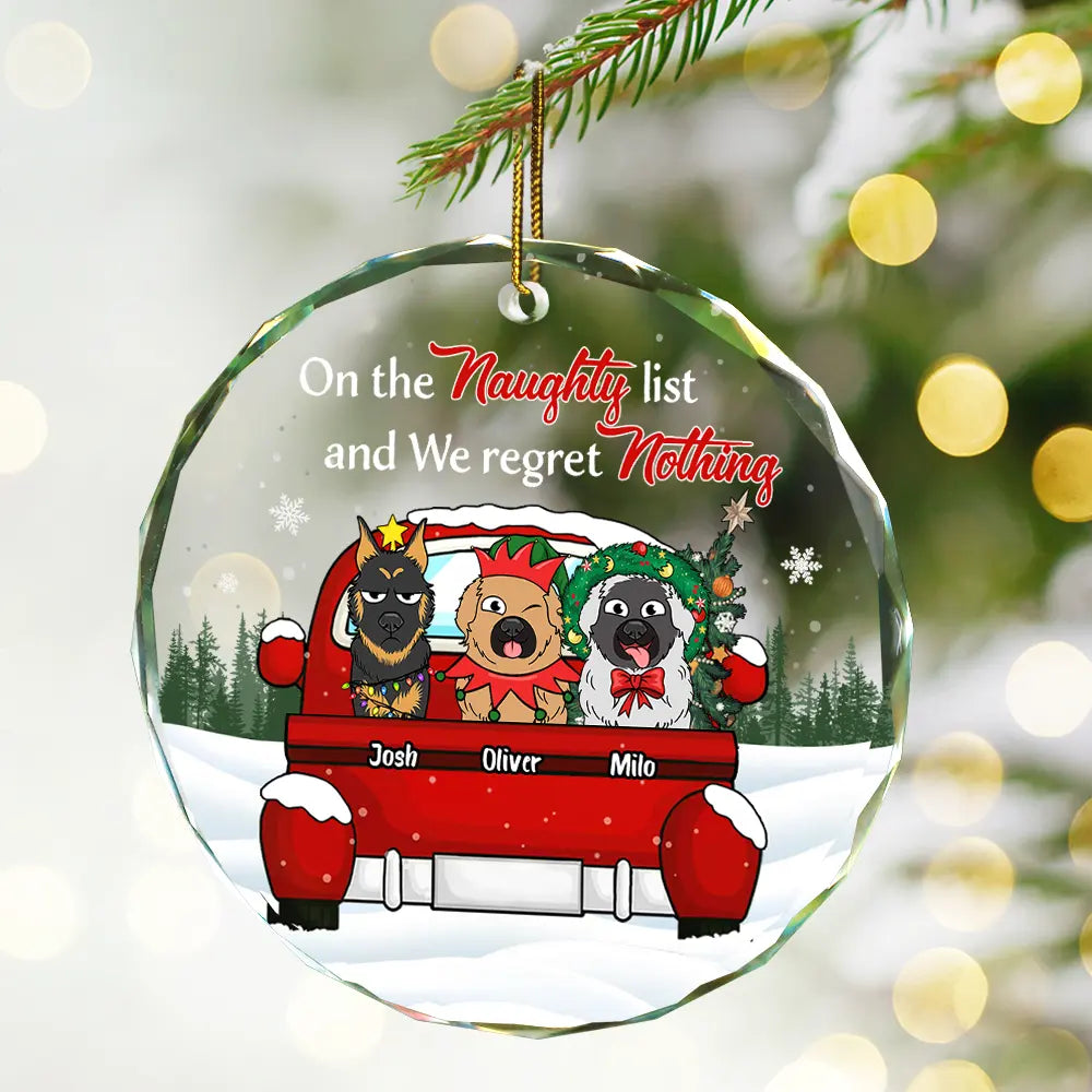 Christmas Dog Lovers On The Naughty List - Personalized Circle Glass Ornament