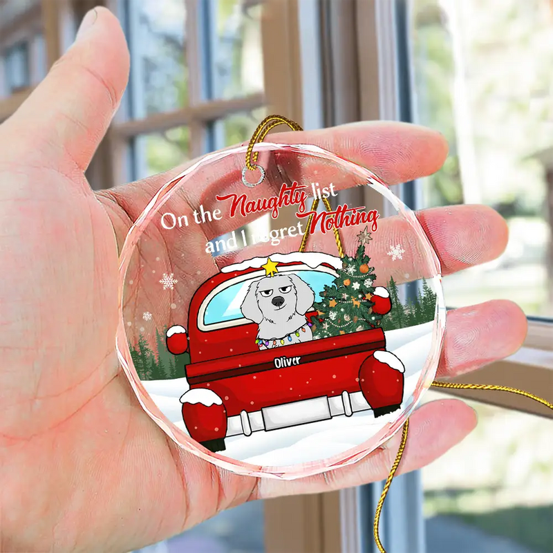 Christmas Dog Lovers On The Naughty List - Personalized Circle Glass Ornament