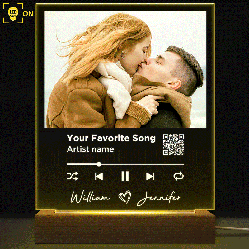 Custom Photo Song QR Code - Personalized 3D Led Light Wooden Base