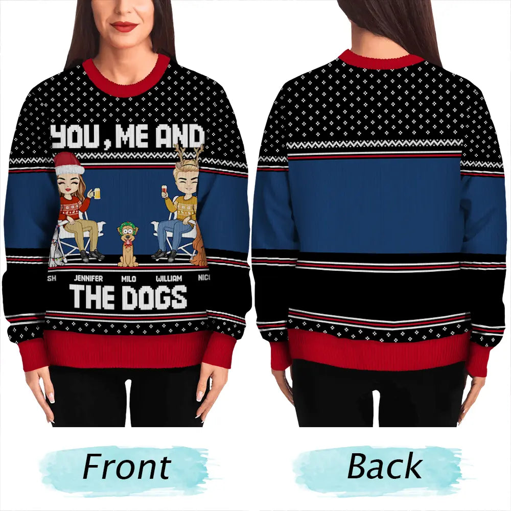 You, Me And The Dog - Personalized Unisex Ugly Sweater