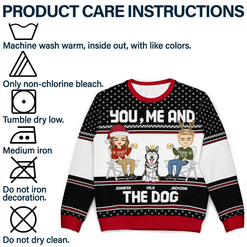 You, Me And The Dog - Personalized Unisex Ugly Sweater