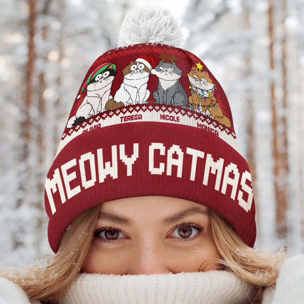 Meowy Catmas - Bonnet à pompon personnalisé 